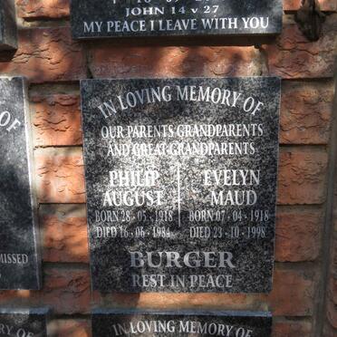 BURGER Philip August 1918-1984 & Evelyn Maud 1918-1998