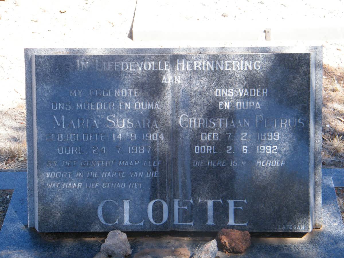 CLOETE Christiaan Petrus 1899-1992 & Maria Susara CLOETE 1904-1987