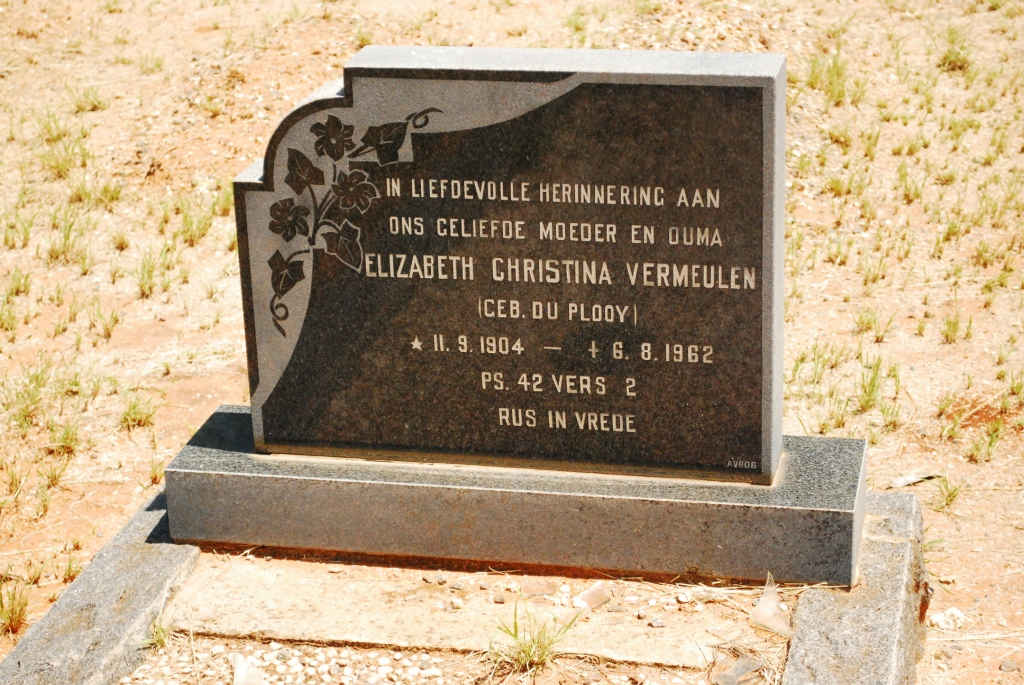 VERMEULEN Elizabeth Christina nee DU PLOOY 1904-1962