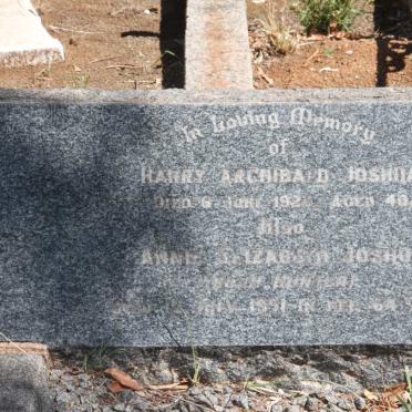JOSHUA Harry Archibald -1923 &amp; Annie Elizabeth HUNTER -1951
