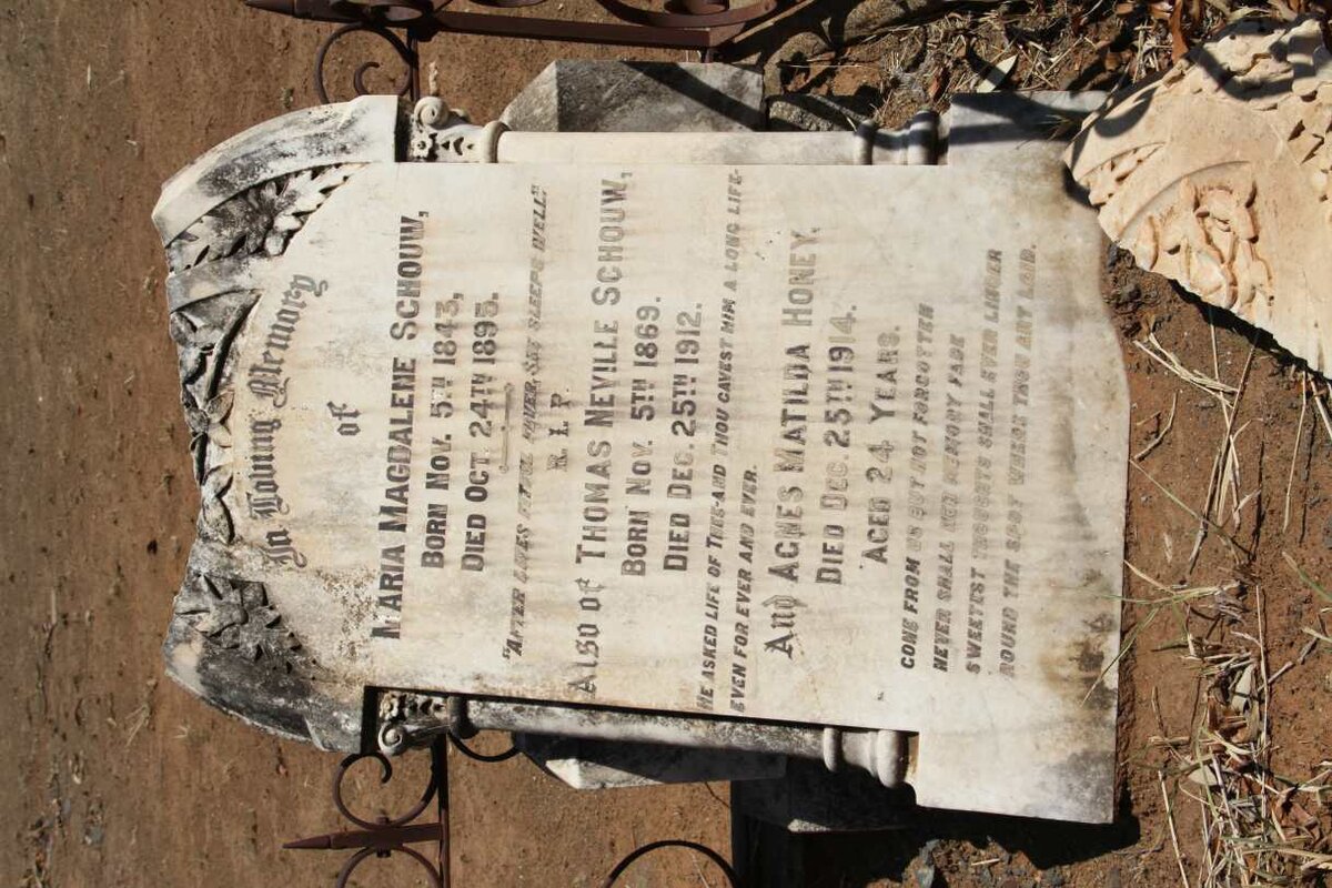 SCHOUW Maria Magdalene 1843-1895 :: SCHOUW Thomas Neville 1869-1912 :: HONEY Agnes Matilda 1890-1914