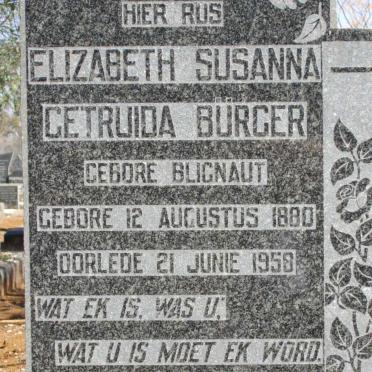 BURGER Elizabeth Susanna Getruida nee BLIGNAUT 1880-1958