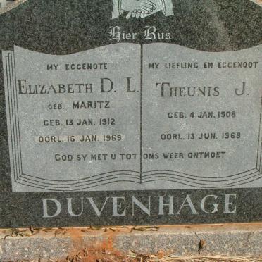DUVENHAGE Theunis J. 1908-1968 &amp; Elizabeth D.L. MARITZ 1912-1969