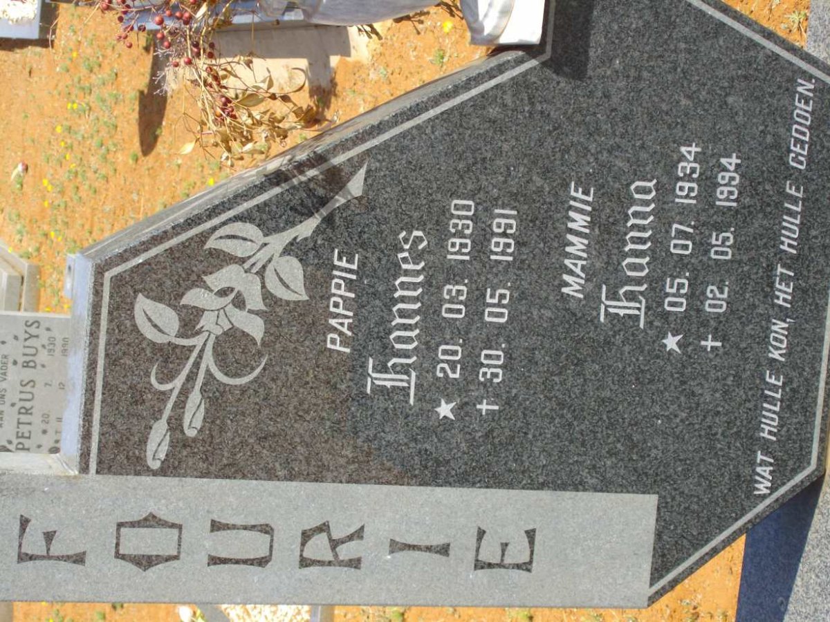 FOURIE Hannes 1930-1991 & Hanna 1934-1994