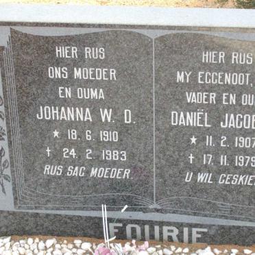 FOURIE Daniel Jacobus 1907-1979 &amp; Johanna W.D. 1910-1983