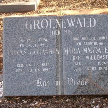 GROENEWALD Lukas Johannes 1884-1944 &amp; Maria Magdalena WILLEMSE 1894-1973