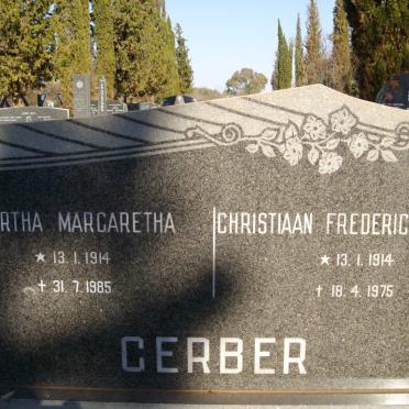 GERBER Christiaan Frederick Beyers 1914-1975 &amp; Martha Margaretha 1914-1985