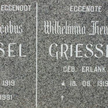 GRIESSEL Hendrik Jacobus 1919-1991 &amp; Wilhelmina Hendrika ERLANK 1919- 