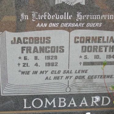 LOMBAARD Jacobus Francois 1929-1982 &amp; Cornelia Dorethea 1940-