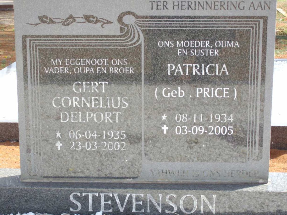 STEVENSON Gert Cornelius Delport 1935-2002 & Patricia PRICE 1934-2005