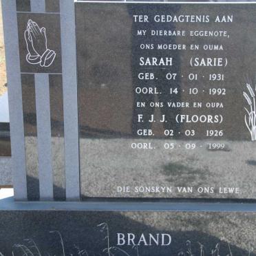 BRAND F.J.J 1926-1999 &amp; Sarah 1931-1992