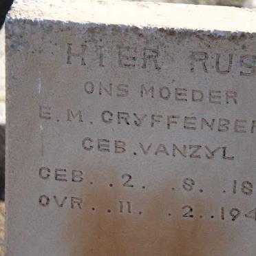 GRYFFENBERG E.M. nee VAN ZYL 1861-1944
