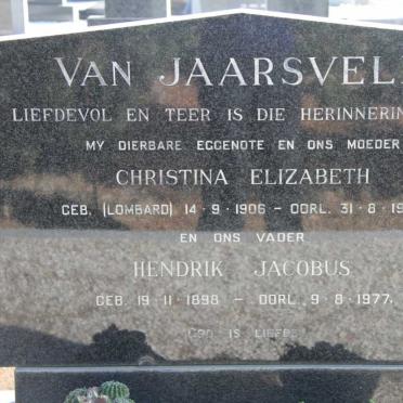 JAARSVELD Hendrik Jacobus, van 1898-1977 &amp; Christina Elizabeth LOMBARD 1906-1972