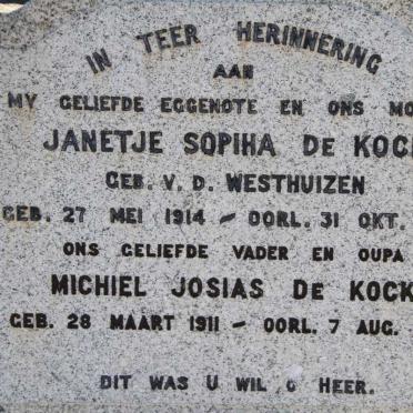 KOCK Michiel Josias, de 1911-1972 &amp; Janetje Sophia V.D. WESTHUIZEN 1914-1954