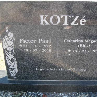 KOTZÉ Pieter Paul 1922-2006 &amp; Catharina Magaretha 1929-
