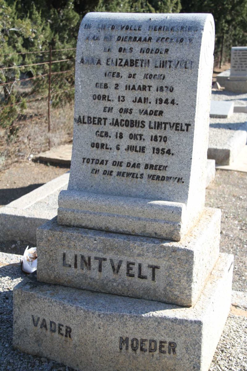 LINTVELT Albert Jacobus 1870-1954 & Anna Elizabeth DE KOCK 1870-1944