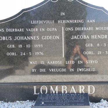 LOMBARD Jacobus Johannes Gideon 1893-1976 &amp; Jacoba Hendrika Maria 1901-1978