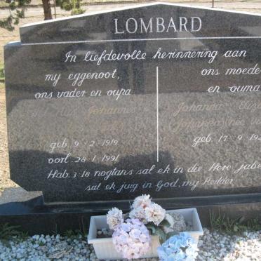 LOMBARD Albertus Johannes 1919-1991 &amp; Johanna Elizabeth VISAGIE 1927-