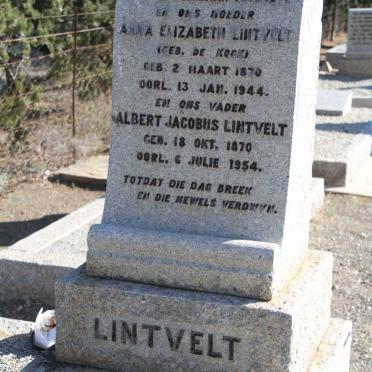 LINTVELT Albert Jacobus 1870-1954 &amp; Anna Elizabeth DE KOCK 1870-1944