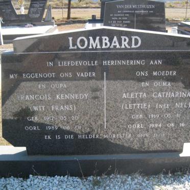 LOMBARD Francois Kennedy 1917-1989 &amp; Aletta Catharina NEL 1919-1994