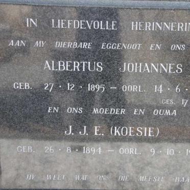 ? Albertus Johannes 1895-1959 &amp; J.J.E. 1894-1985