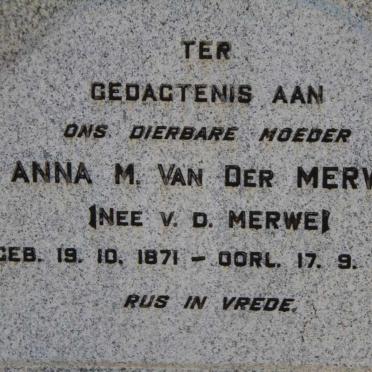 MERWE Anna M., van der nee VAN DER MERWE 1871-1942