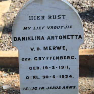 MERWE Danielina Antonetta, van der  nee GRYFFENBERG 1911-1934