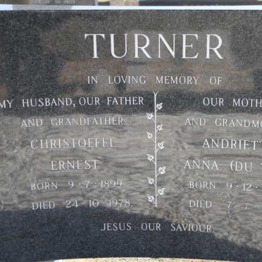 TURNER Christoffel Ernest 1899-1978 &amp; Andrietta Anna DU TOIT 1905-1991