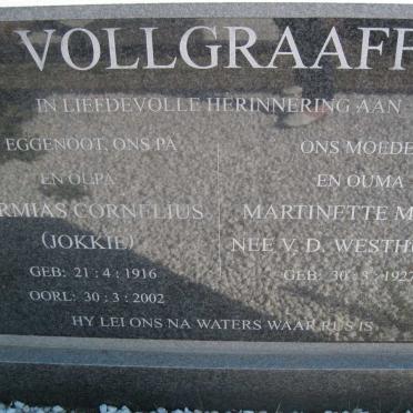 VOLLGRAAFF Hermias Cornelius 1916-2002 &amp; Martinette Maria V.D. WESTHUIZEN 1927-
