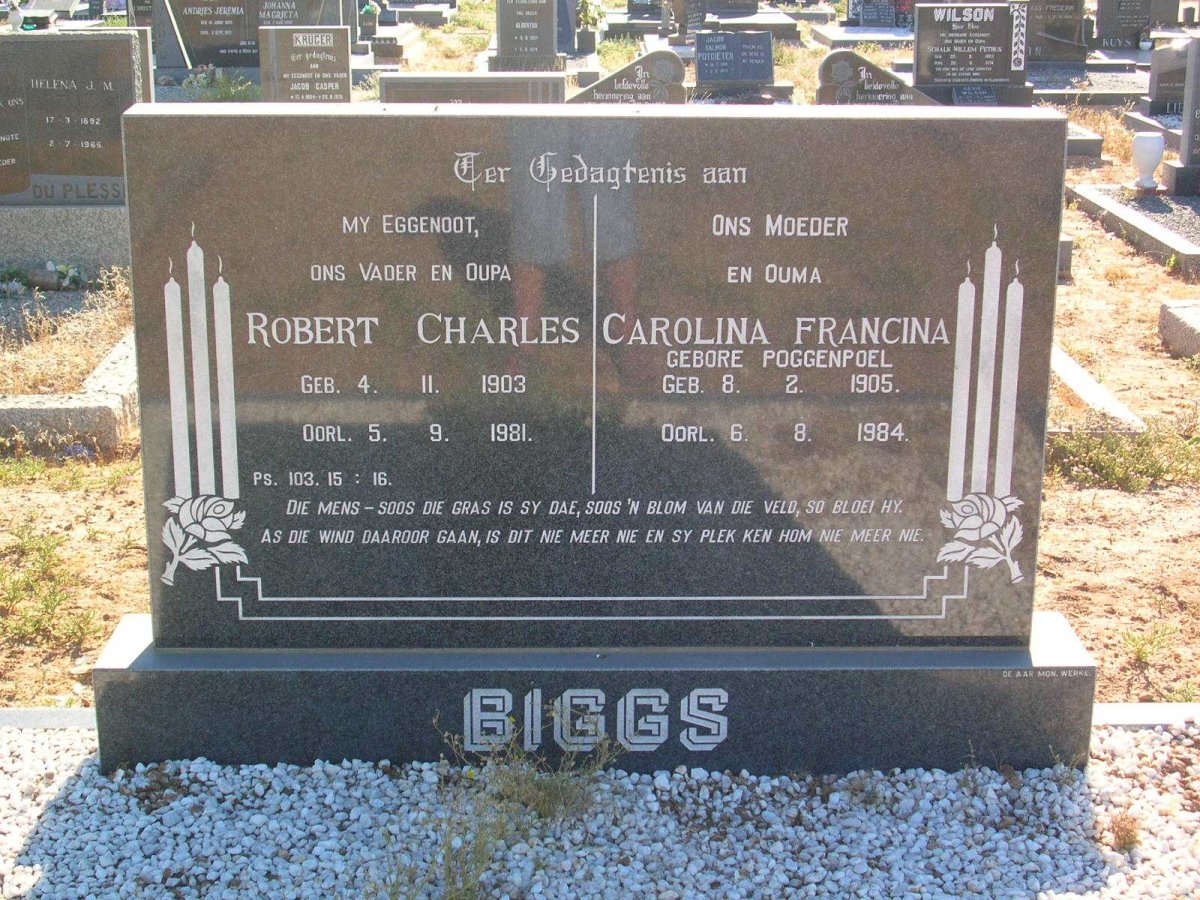 BIGGS Robert Charles 1903-1981 & Carolina Francina POGGENPOEL 1905-1984