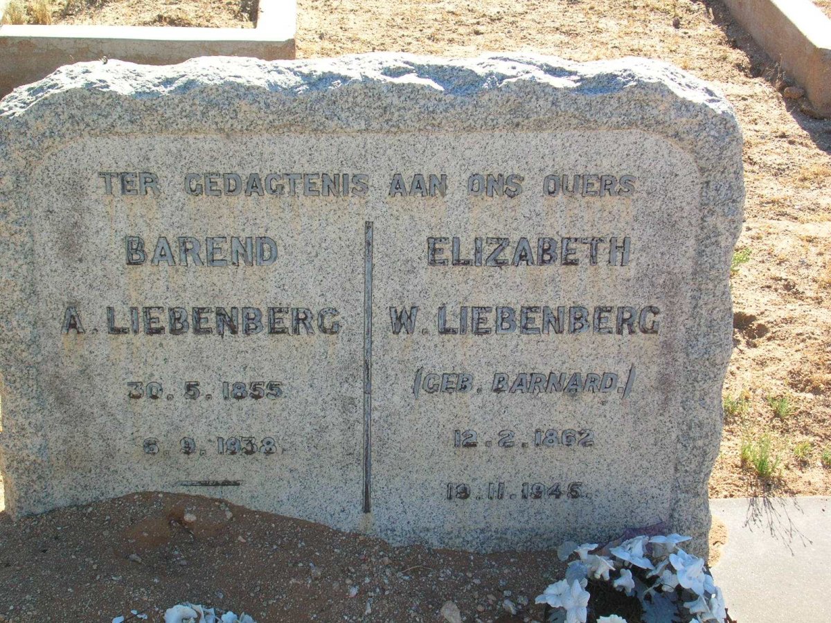 LIEBENBERG Barend A. 1855 - 1938 & Elizabeth W. geb. BARNARD 1862-1945