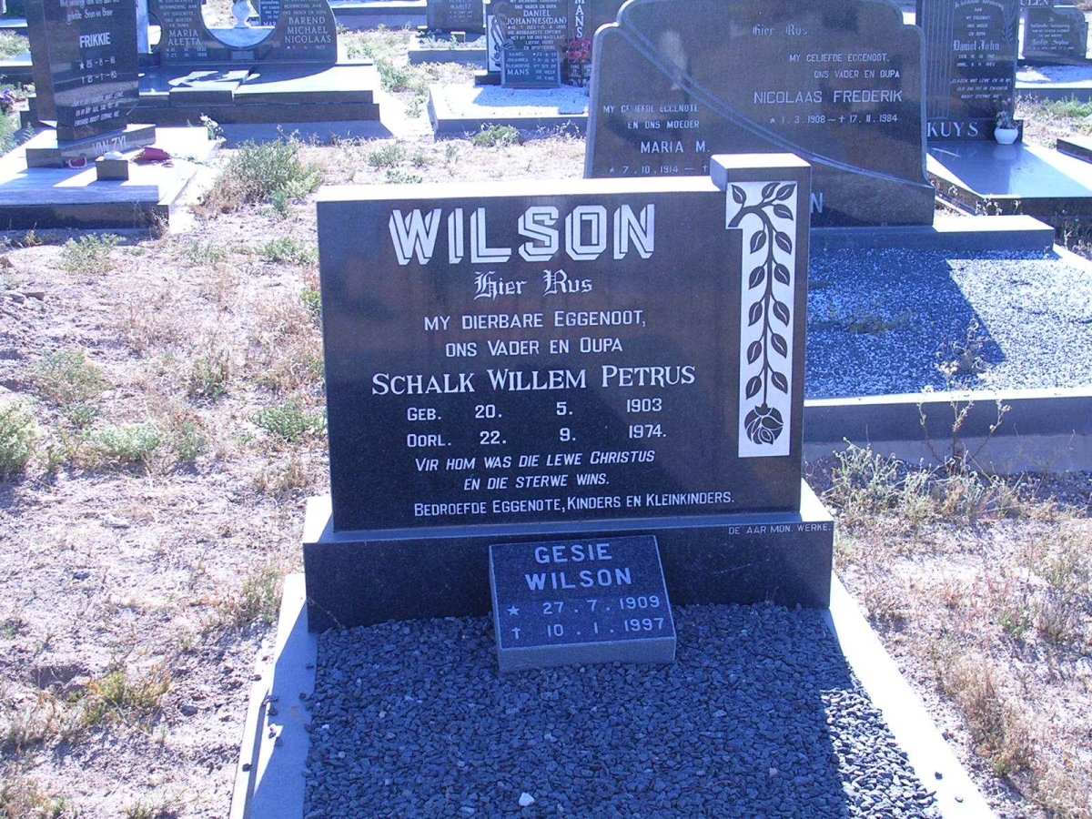 WILSON Schalk Willem Petrus 1903-1974 & Gesie 1909-1997