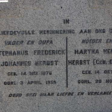 HERBST Stephanus Frederick 1879-1959 &amp; Martha Hendriena DE BRUYN 1881-1929 