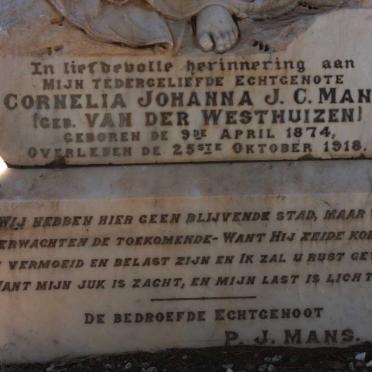 MANS Cornelia Johanna J.C. nee van der WESTHUIZEN 1874-1918