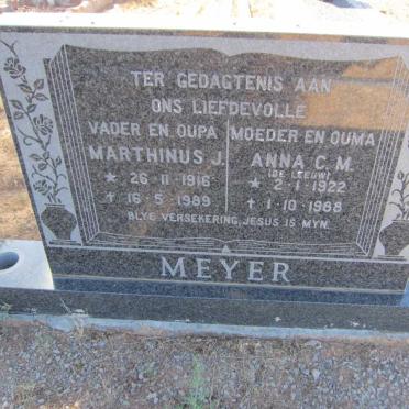 MEYER Marthinus J. 1916-1989 &amp; Anna C.M. DE LEEUW 1922-1988