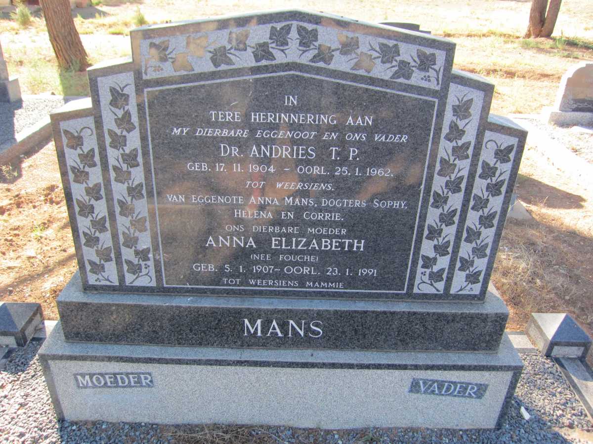 MANS Andries T.P. 1904-1962 &amp; Anna Elizabeth FOUCHE 1907-1991