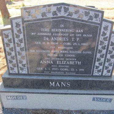 MANS Andries T.P. 1904-1962 &amp; Anna Elizabeth FOUCHE 1907-1991