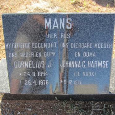 MANS Cornelius J. 1894-1976 &amp; Johanna C. Harmse LE ROUX 1913-