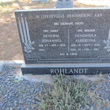 ROHLANDT Hendrik Johannes 1928-  &amp; Hendrieka Albertina 1924-1983