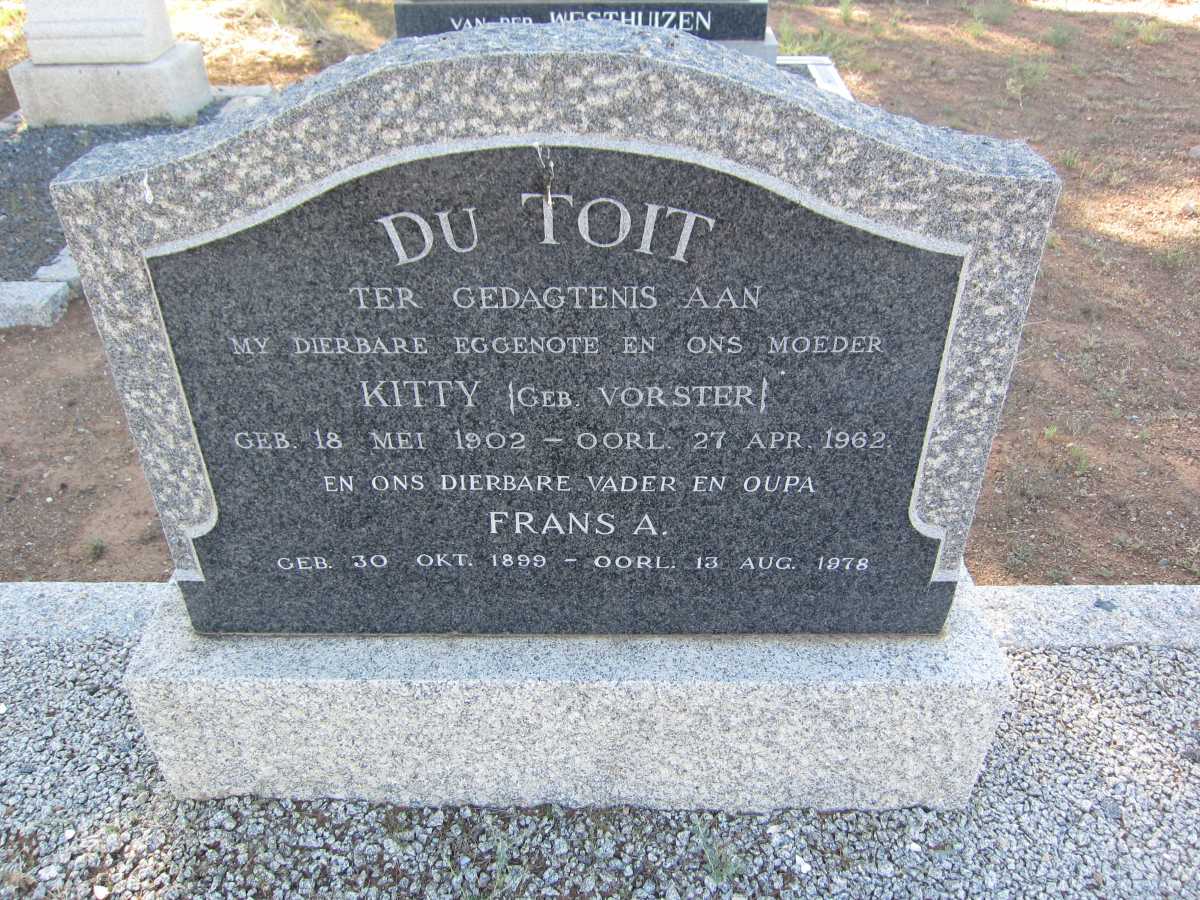 TOIT Frans A., du 1899-1978 & Kitty VORSTER 1902-1962