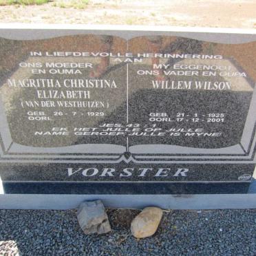 VORSTER Willem Wilson 1925-2001 &amp; Magritha Christina Elizabeth VAN DER WESTHUIZEN 1929-