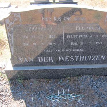 WESTHUIZEN Gerhardus, van der 1888-1974 & Elizabeth DE VRIES 1901-1974