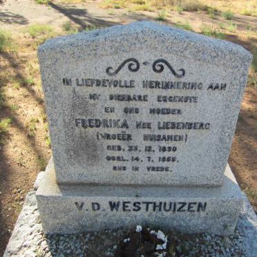 WESTHUIZEN Frederika, v.d. vroeër HUISAMEN nee LIEBENBERG 1890-1955