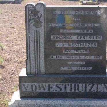 WESTHUIZEN Johanna Gertruida, v.d. nee SNYMAN 1882-1918