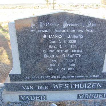 WESTHUIZEN Johannes Lourens 1908-1968 & Engela Elizabeth LE ROUX 1908-1999
