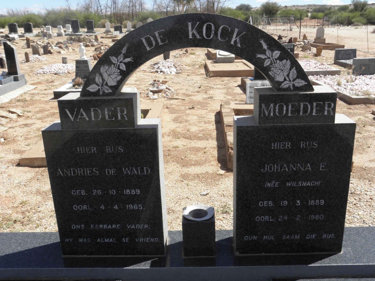 KOCK Andries De Wald, de 1889-1965 & Johanna E. WILSNACH 1889-1980