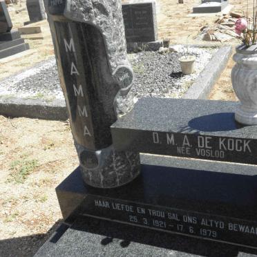 KOCK D.M.A., de nee VOSLOO 1921-1979