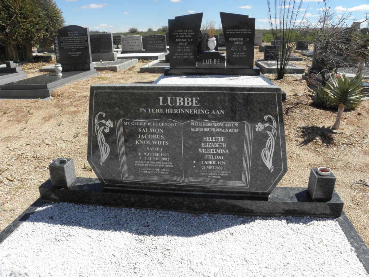 LUBBE Salmon Jacobus Knouwdts 1927-2002 & Heletjie Elizabeth Wilhelmina 1929-2008