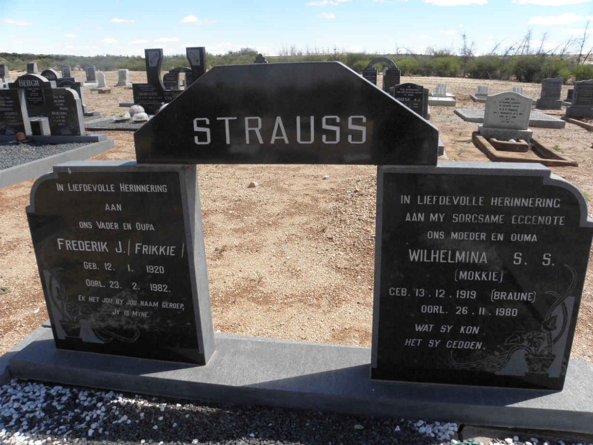 STRAUSS Frederik J. 1920-1982 & Wilhelmina S.S. BRAUNE 1919-1980