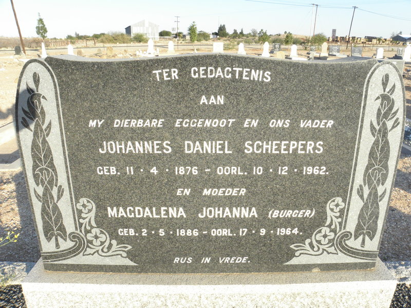 SCHEEPERS Johannes Daniel 1876-1962 & Magdalena Johanna BURGER 1886-1964